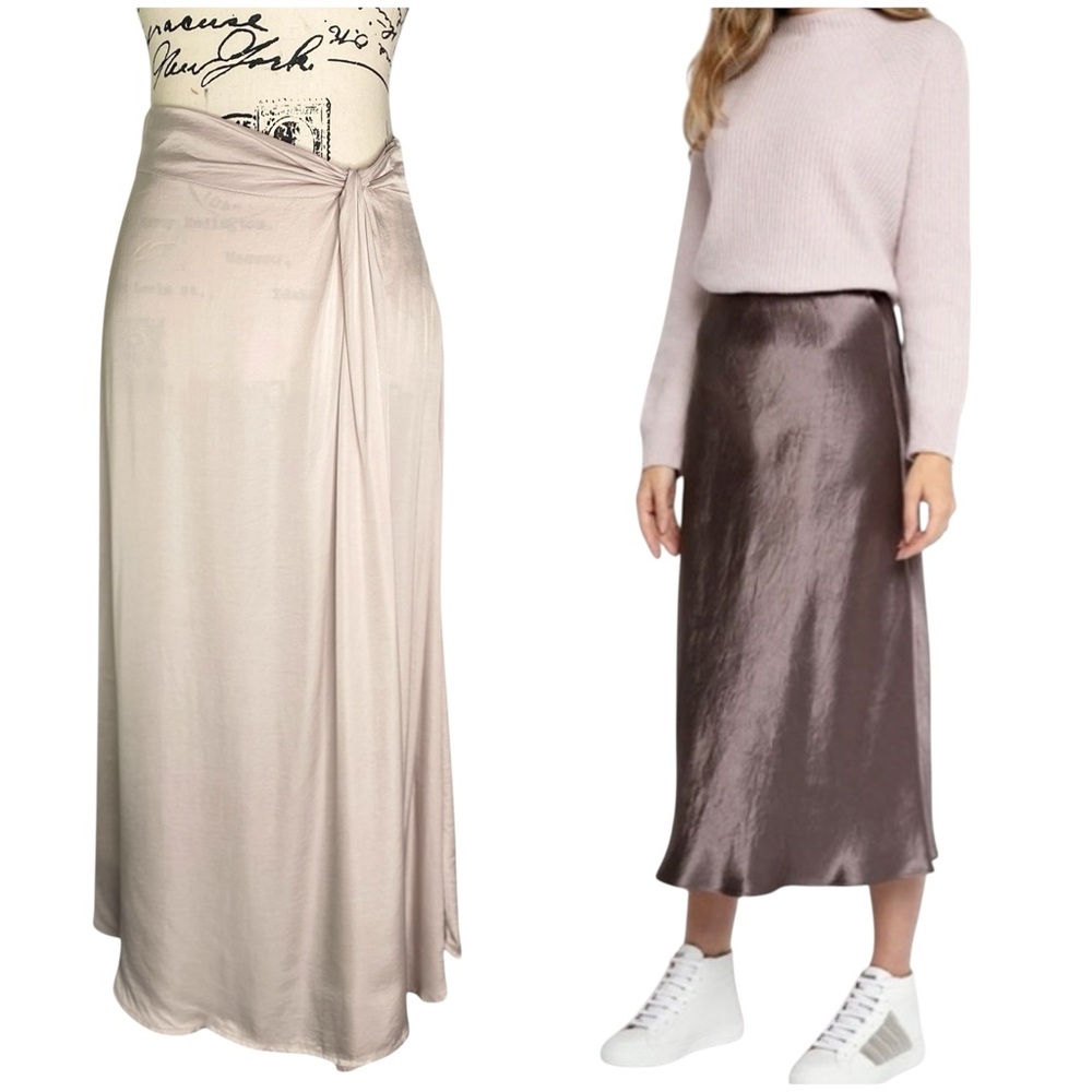 YFB - Faux Wrap Silky Slip-Skirt in Champagne Pink - S - NWT